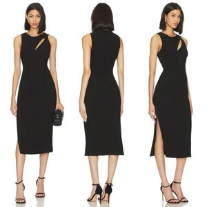 Likely Black Liza Cutout Midi Dress Size 6 Sleeveless Crepe Cocktail Sheath LBD